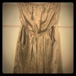 Adventurer 100% silk silver strapless dress